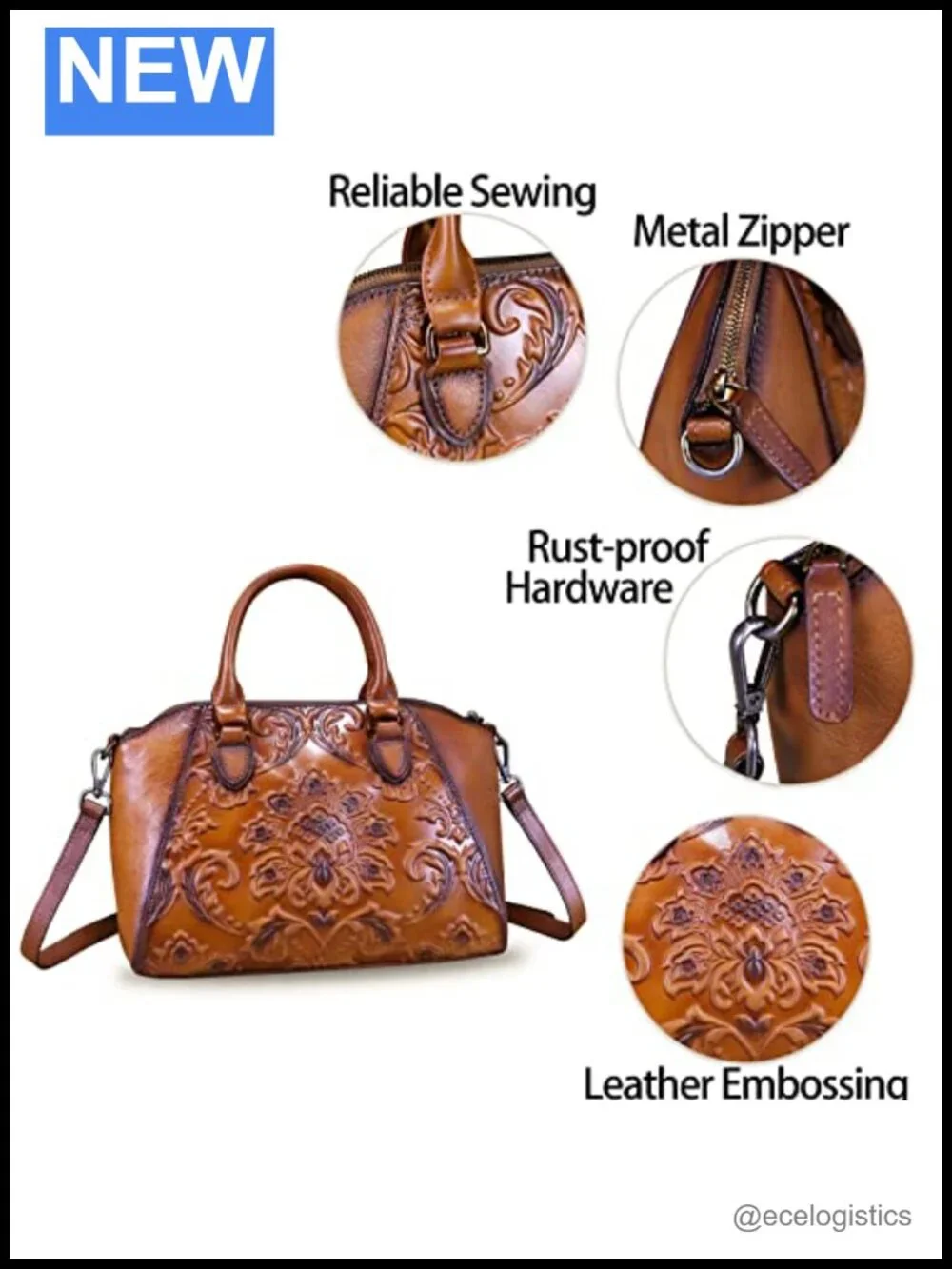 Genuine Leather Vintage Embossed Hobo Satchel Crossbody Handbag